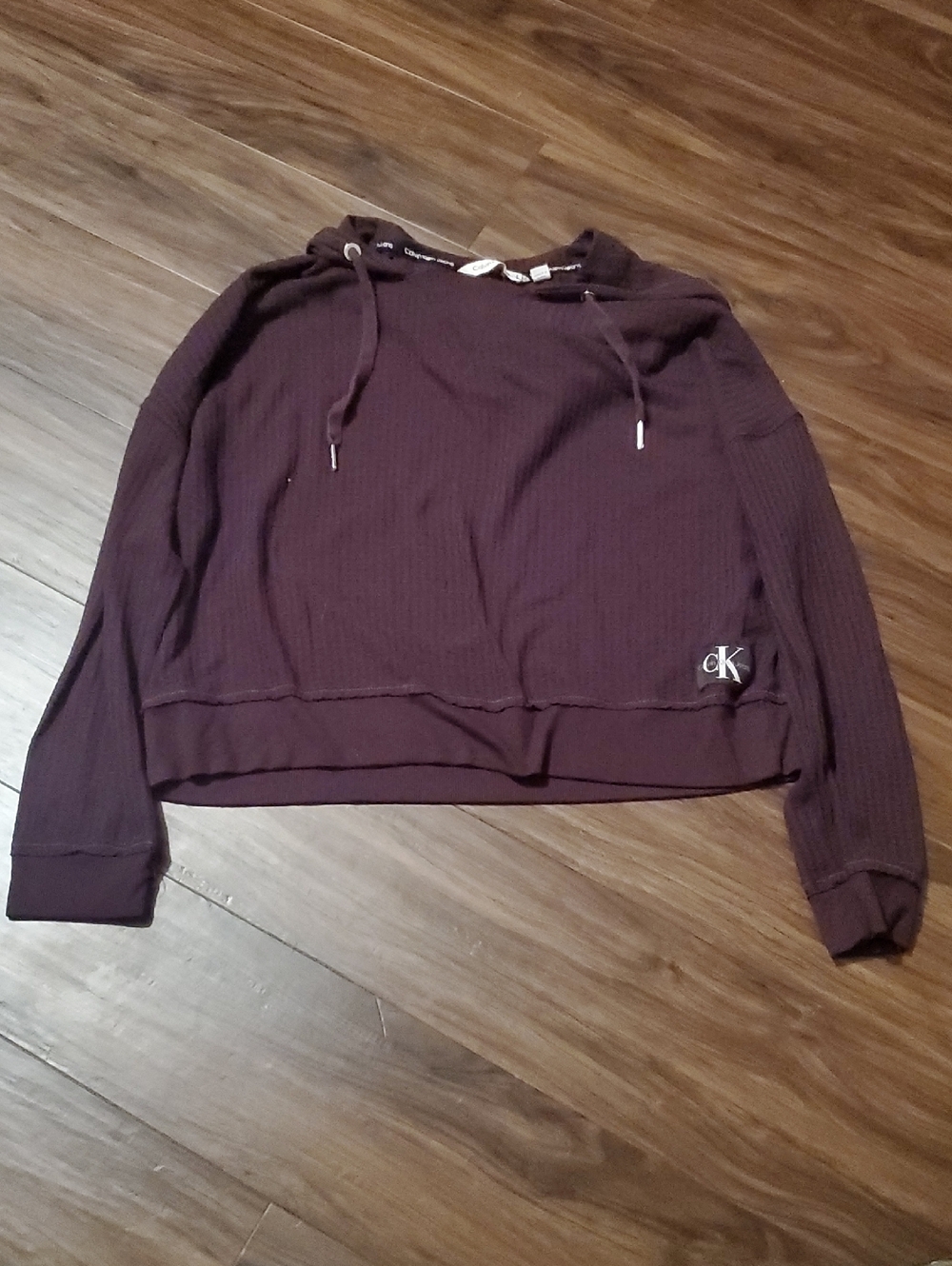 Calvin Klein Cropped Waffle Hoodie Sweater - Plum